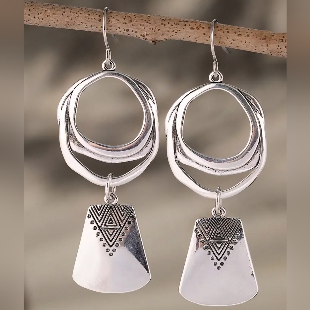 Vintage Boho Silver Plated Dangle Earrings